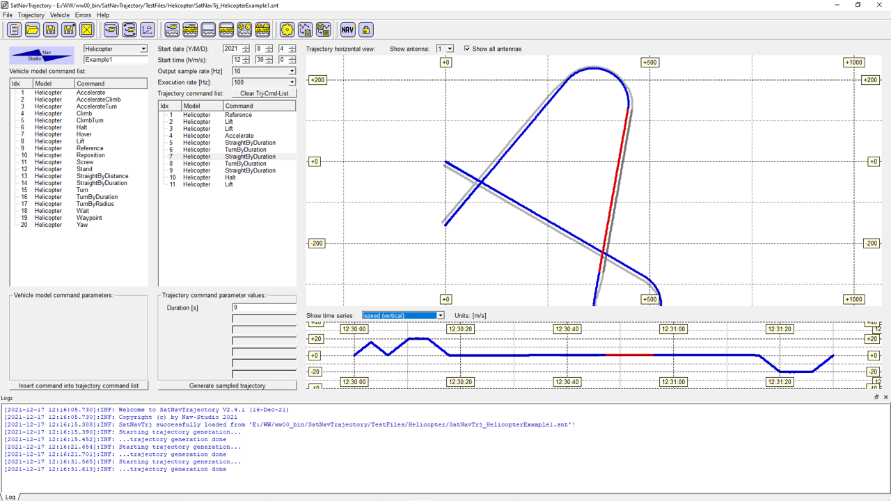 Beispiel Screenshot Helikopter Trajektorie