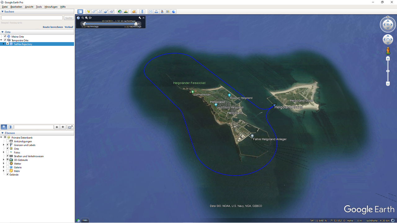 Beispiel Screenshot Helgoland Schiff Runde Google Earth