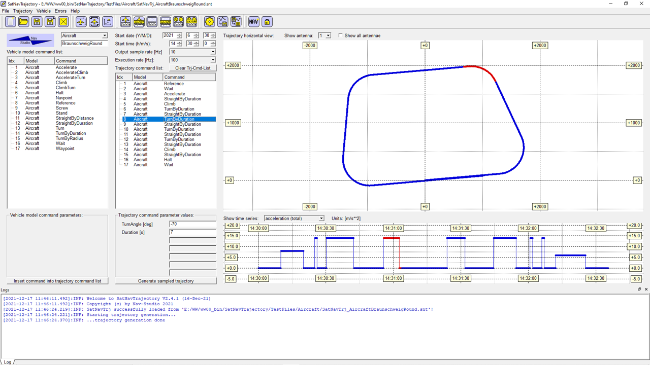 Beispiel Screenshot Flugtrajektorie